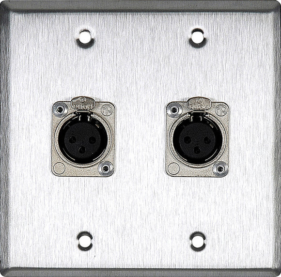 Double-Gang Brown Lexan Wall Plate with 2 Neutrik Latching 3-Pin XLR Females