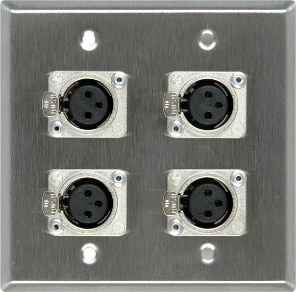 Double-Gang Ivory Lexan Wall Plate with 4 Neutrik Latching 3-Pin XLR Females