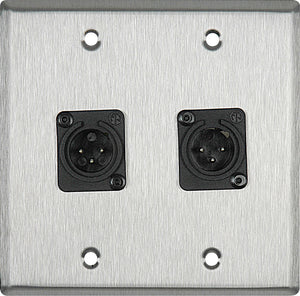 Double-Gang Black Anodized Wall Plate with 2 Neutrik Plastic 3-Pin XLR-Ms