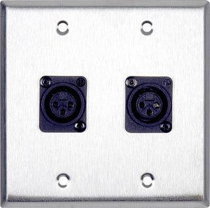 Double-Gang Ivory Lexan Wall Plate with 2 Plastic Latchless 3-Pin XLR Females