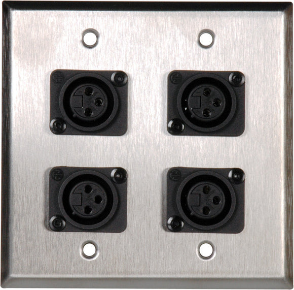 Double-Gang Ivory Lexan Wall Plate with 4 Plastic Latchless 3-Pin XLR Females