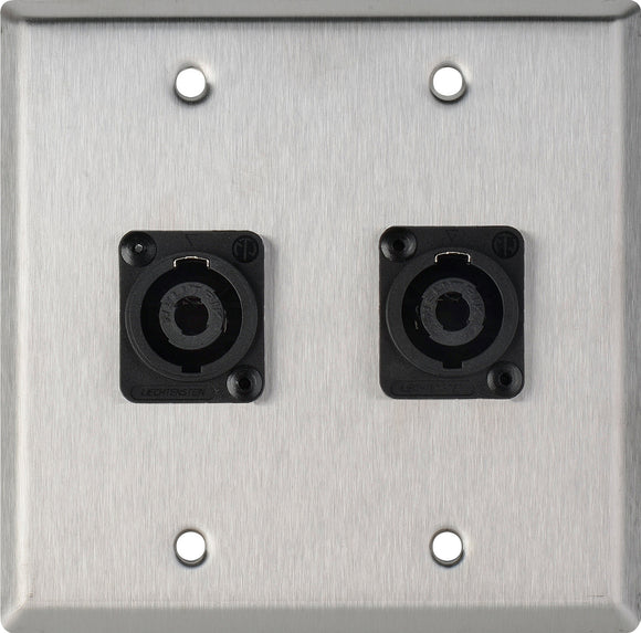 Double-Gang White Lexan Wall Plate with 2 Neutrik NL4MP -D-Series 4 Pole Speakon