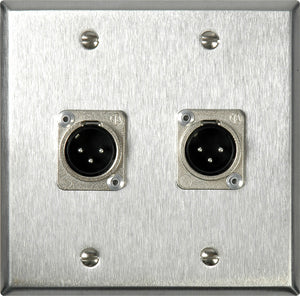 Double-Gang Clear Anodized Wall Plate with 2 Neutrik XLR 3-Pin Male Connectors