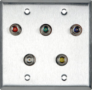 Double-Gang Gray Lexan Wall Plate with 5 BNC RGBHV Barrels