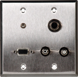 Double-Gang Stainless Plate 1-HD15F/1-S-VIDEO/2-RCA Barrels and 1-3.5 Stereo Mini Jack