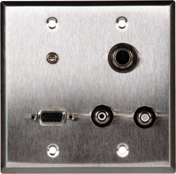 Double-Gang Clear Anodized Plate with 1-HD15F/1-S-VIDEO/2-RCA Barrels and 1-3.5 Stereo Jack