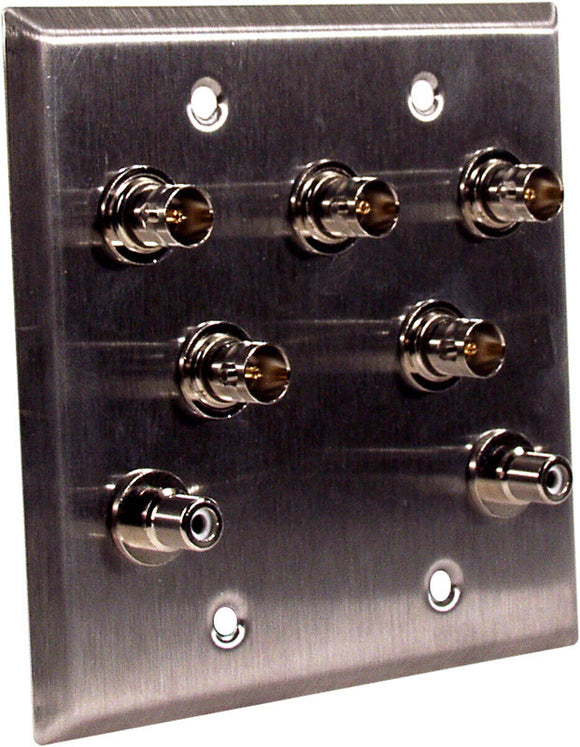 Double-Gang Brown Lexan Wall Plate with 5 BNC RGBHV Barrels & 2-RCA Barrels