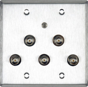 Double-Gang Black Anodized Wall Plate with 5 BNC RGBHV Barrels & 1-3.5mm Stereo Mini Jack