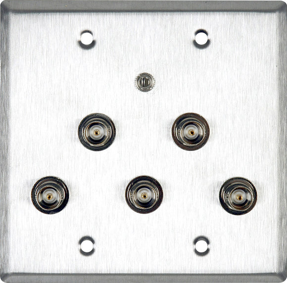 Double-Gang Brown lexan Wall Plate with 5 BNC RGBHV Barrels & 1-3.5mm Stereo Mini Jack