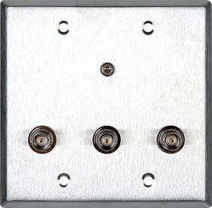 Double-Gang White Lexan Wall Plate with 3 BNC RGB Barrels & 1 Stereo Mini Jack