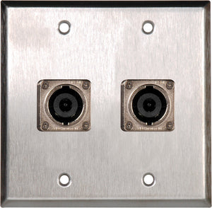 Double-Gang Stainless Wall Plate with 2 Neutrik NL8MPR 8 Pole Speakon Connectors