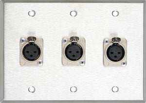 Triple Gang Stainless Plate with 3 Latching 3-Pin XLR Female Terminal Block