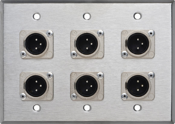 Triple Gang White Lexan Wall Plate with 6 Latching Neutrik 3-Pin XLR Males