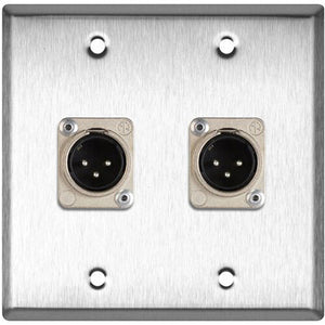 2 Gang White Lexan Wall Plate with 4 Neutrik Plastic 3-Pin XLR Males