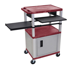 H. Wilson WTPSLP42BYC4E-N Burgundy/Nickel 42-Inch Tuffy Cabinet Cart with Keyboard Shelf/Side Shelf/Electric