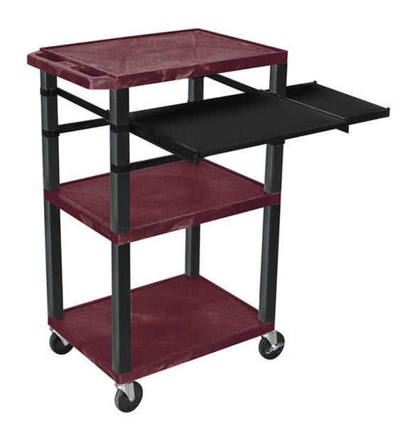 H. Wilson WTPSLP42BYE-B BURGUNDY 42-Inch Tuffy Cart - Black Legs with Keyboard & Side Shelf Plus Electric