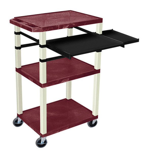 H. Wilson WTPSLP42BYE Burgundy 42-Inch Tuffy Cart - Putty Legs with Keyboard & Side Shelf Plus Electric