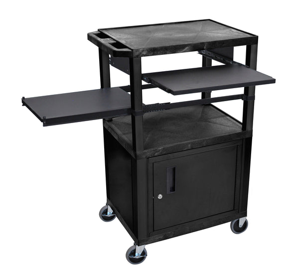 H. Wilson WTPSLP42C2E-B Black/Black 42-Inch Tuffy Cabinet Cart with Keyboard Shelf/Side Shelf/Electric