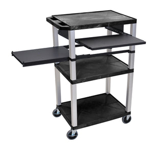 H. Wilson WTPSLP42E-N Black 42-Inch Tuffy Cart - Nickel Legs with Keyboard & Side Shelf Plus Electric