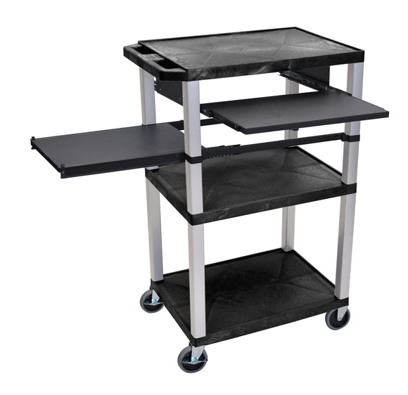 H. Wilson WTPSLP42E-N Black 42-Inch Tuffy Cart - Nickel Legs with Keyboard & Side Shelf Plus Electric