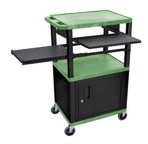 H. Wilson WTPSLP42GC2E-B Green/Black 42-Inch Tuffy Cabinet Cart with Keyboard Shelf/Side Shelf/Electric