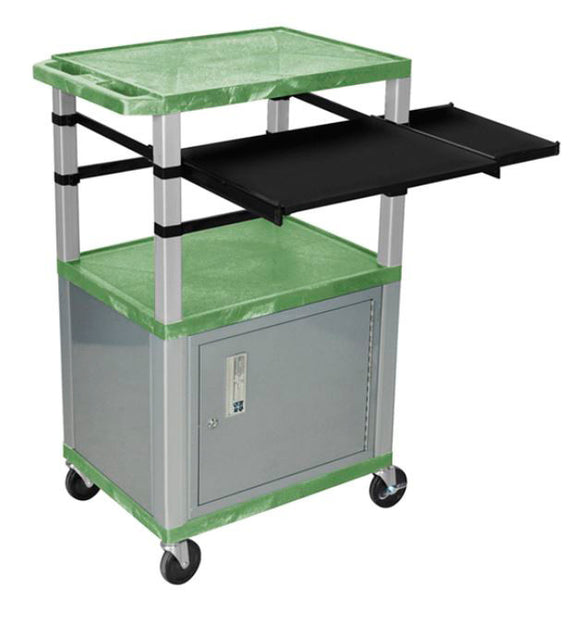 H. Wilson WTPSLP42GC4E-N Green/Nickel 42-Inch Tuffy Cabinet Cart with Keyboard Shelf/Side Shelf/Electric