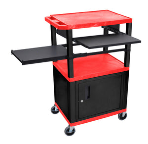 H. Wilson WTPSLP42RC2E-B Red/Black 42-Inch Tuffy Cabinet Cart with Keyboard Shelf/Side Shelf/Electric