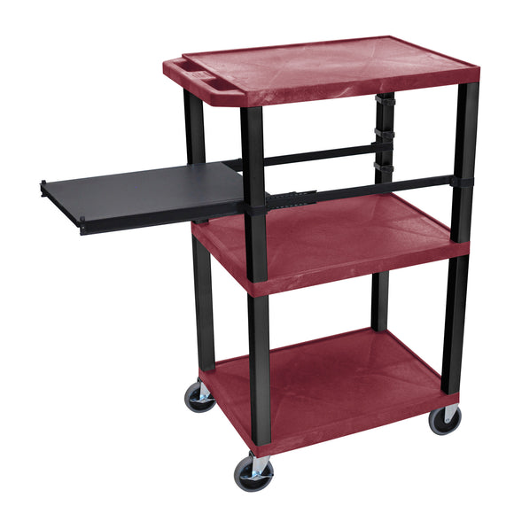 H. Wilson WTPSP42BYE-B Burgundy 42-Inch Tuffy Cart - Black Legs with Side Shelf & Electric