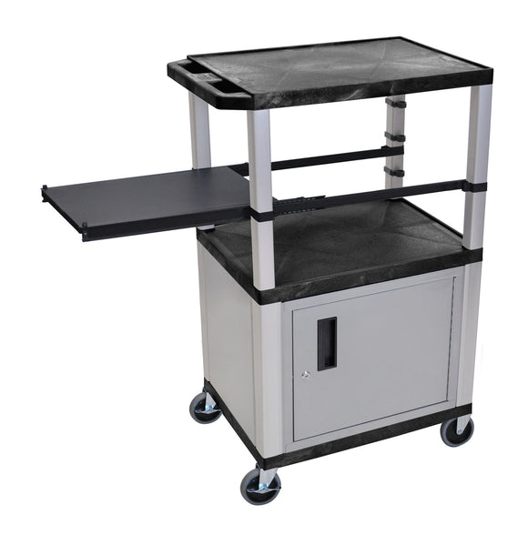 H. Wilson WTPSP42C4E-N Black 42-Inch Tuffy Cart - Nickel Cabinet & Legs with Side Shelf & Electric