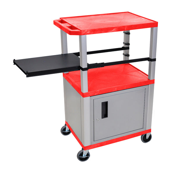 H. Wilson WTPSP42RC4E-N Red 42-Inch Tuffy Cabinet Cart - Nickel Legs with Side Shelf & Electric