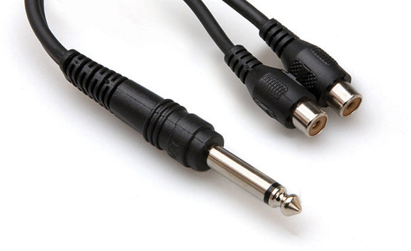 TecNec Y-SP-2PF 1/4in Mono Plug Male to Dual 2 RCA Female Y-Cable 6 Inch